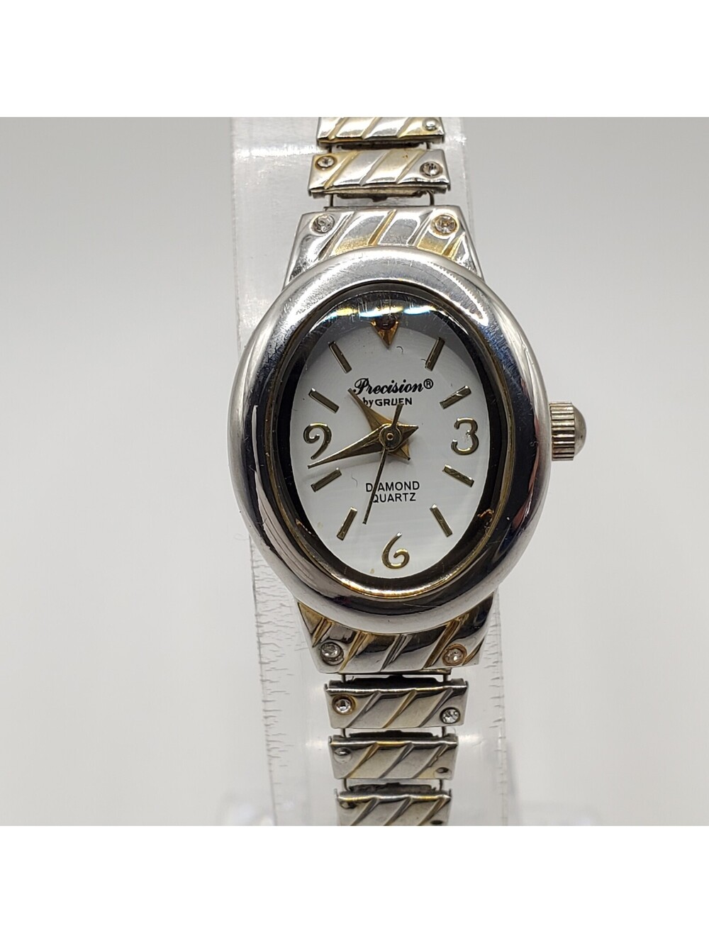 Gruen Precision Diamond Womens Watch Silver Tone 18mm New Battery
